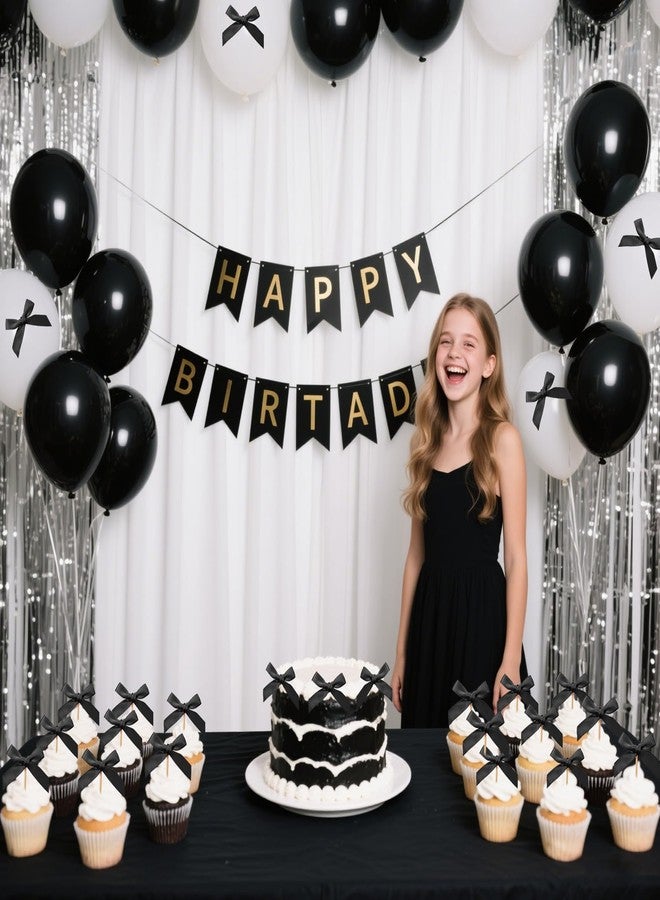Solldgt 48Pcs Bow Cupcake Toppers, Black Bow Cake Topper Birthday Decorations, Mini Bowknot Cupcake Picks for Coquette Theme Party Decoration Bachelorette Bridal Engagement Wedding Baby Shower Party Decor - Image 5